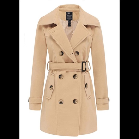 Womens Pea Coat Jackets & Blazers - New Women's Double Breasted Trench Coat Winter Mid-Long with Belt